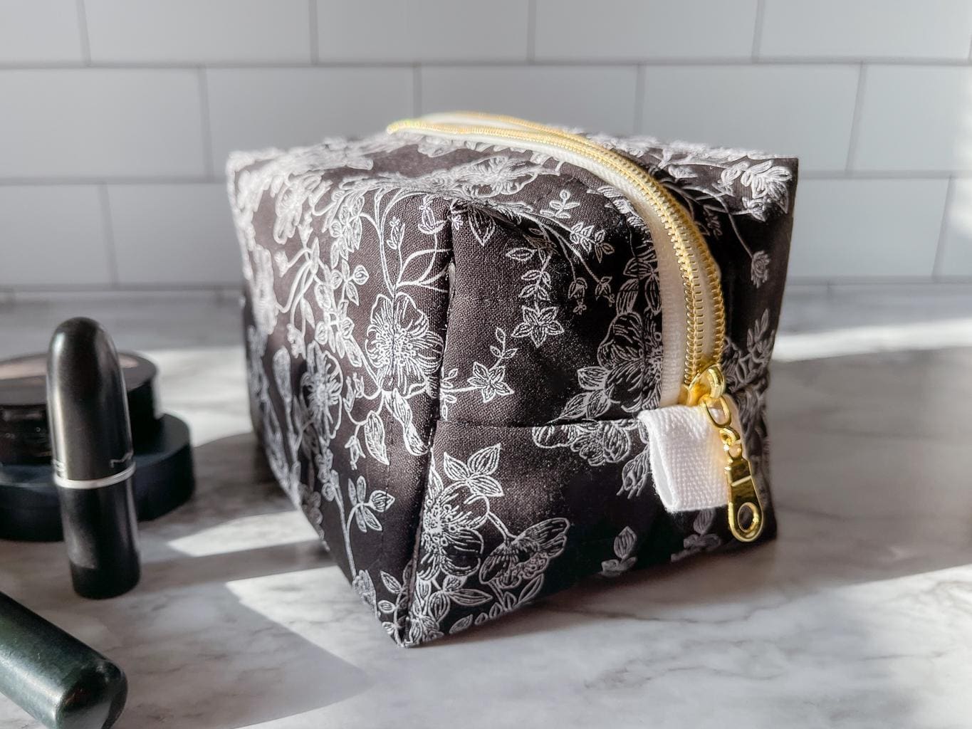 The Midnight Bloom Quilted Essentials Pouch - Medium