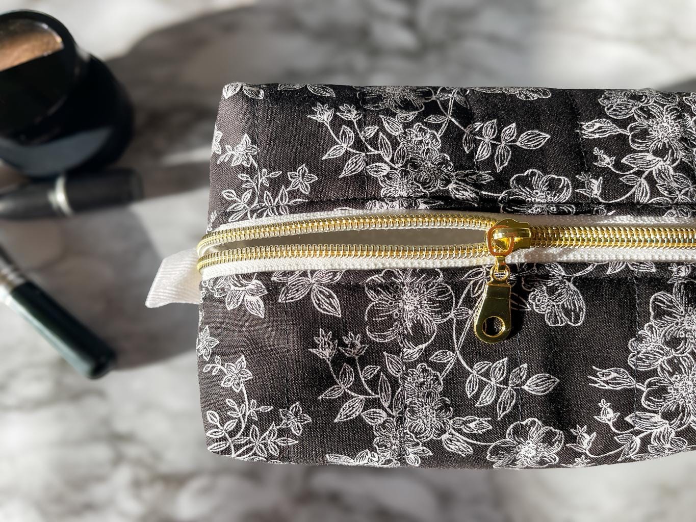 The Midnight Bloom Quilted Essentials Pouch - Medium